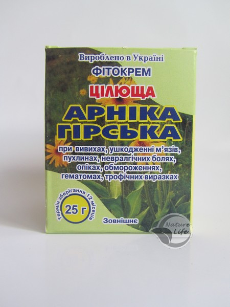 Фітокрем «Целева Арніка» 25 г-у разі ударів, гематомах, вивихів, опіків, трофічних виразок