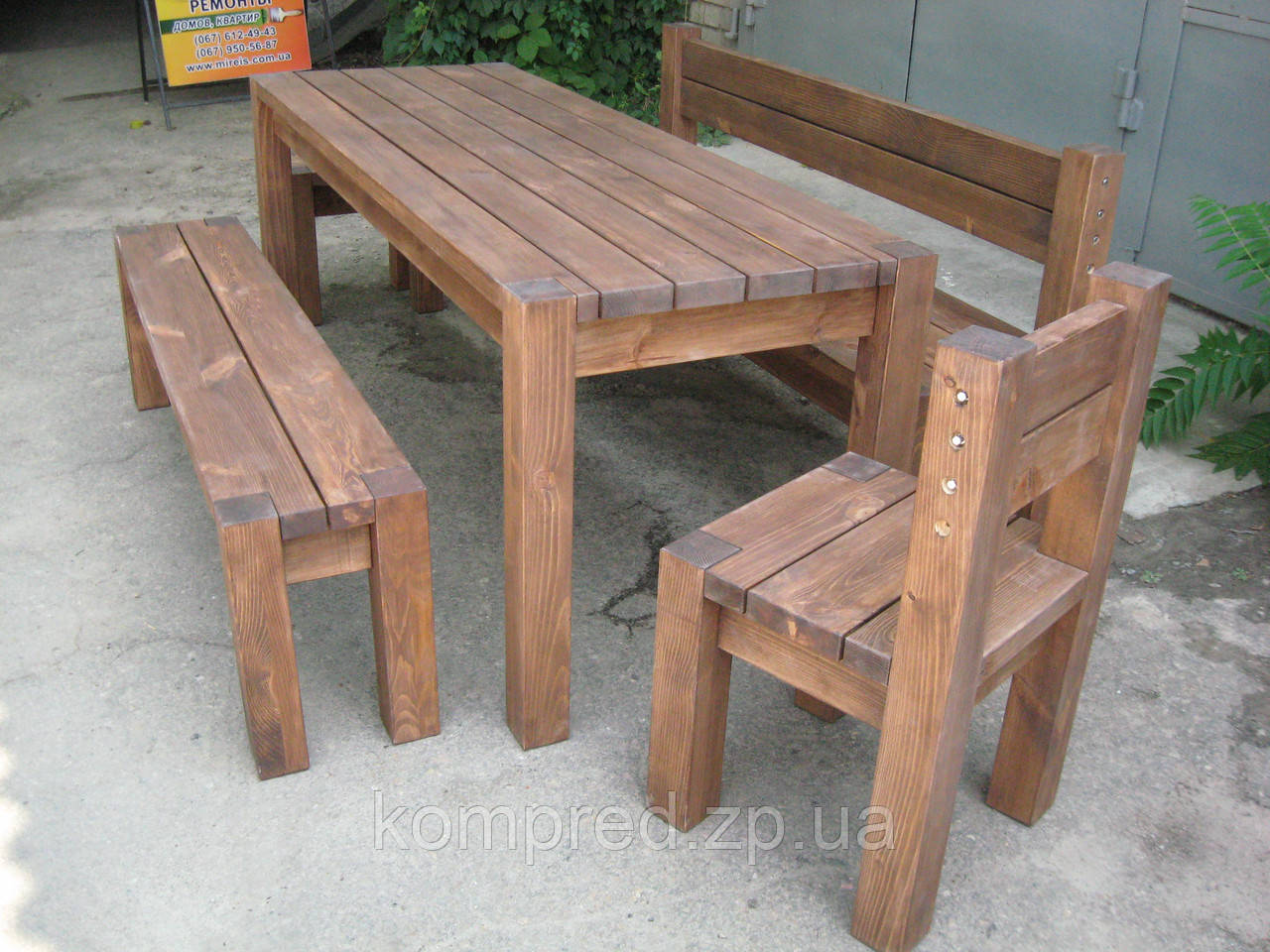 Комплект деревянной мебели стол, лавки, стул и табурет Альфа - фото 3 - id-p612776774