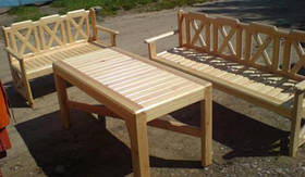 Стіл дерев'яний з лавками в комплекті для саду та кафе Дачниця