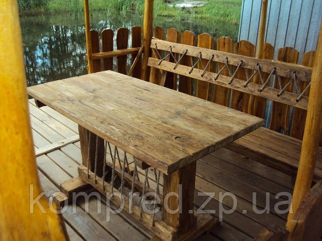 Комплект садових дерев'яних меблів стіл та лавки зі спинкою Кантрі 1,6м, фото 1