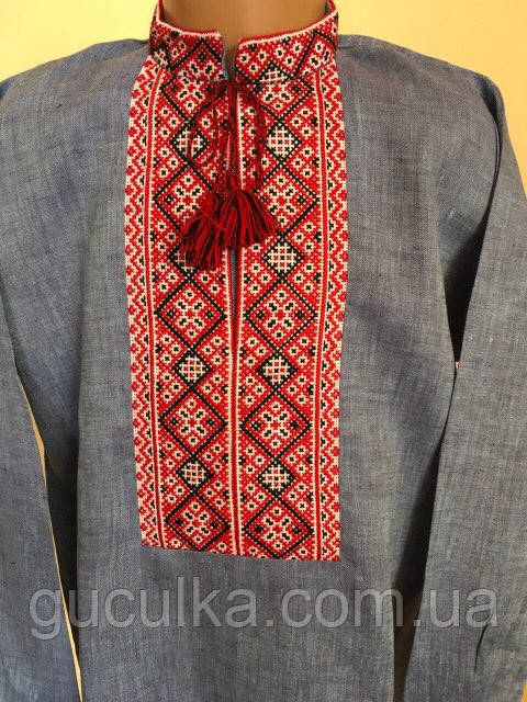 Вишиванка синій льон для хлопчика 7-8 років, фото 1