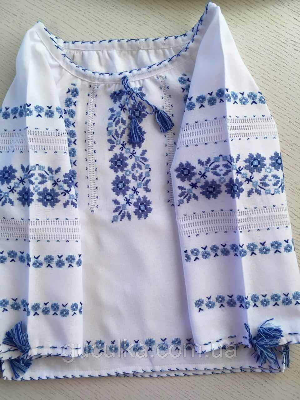 Вишита сорочка для дівчинки з голубим орнаментом 7-8 років, фото 1