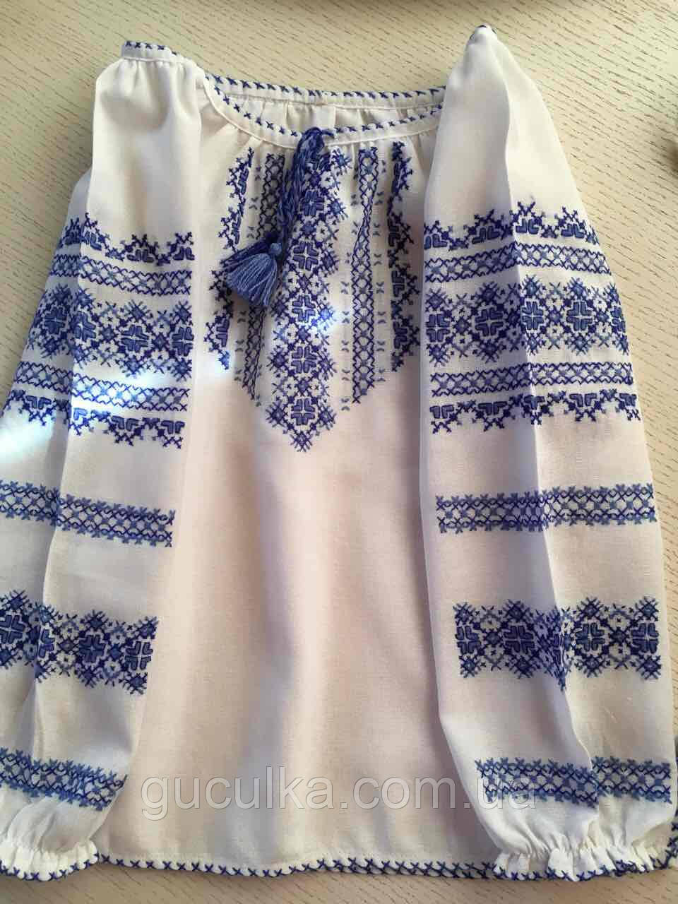 Вишита сорочка для дівчинки з голубим орнаментом 10-12 років, фото 1