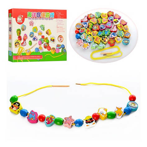 Дерев'яна іграшка шнурівка Тварини, фото 1