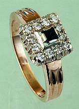 Золотий перстень  з діамантом та сапфіром