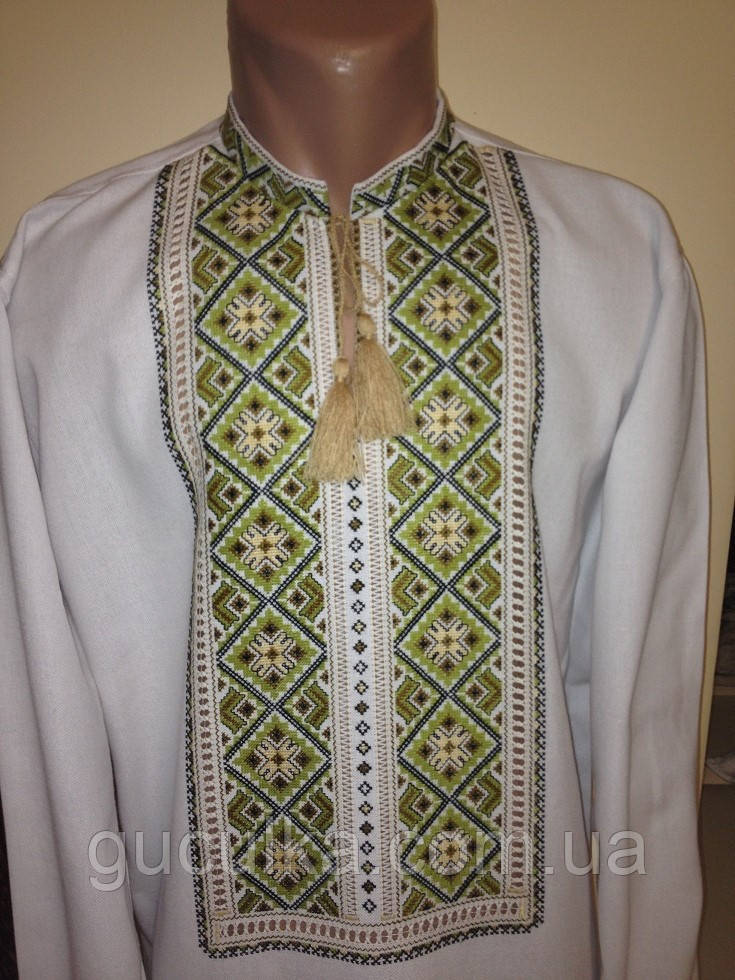 Чоловіча вишиванка з зеленим орнаментом ручної роботи, фото 1