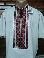 Сіра лляна вишивана сорочка чоловіча ручної роботи