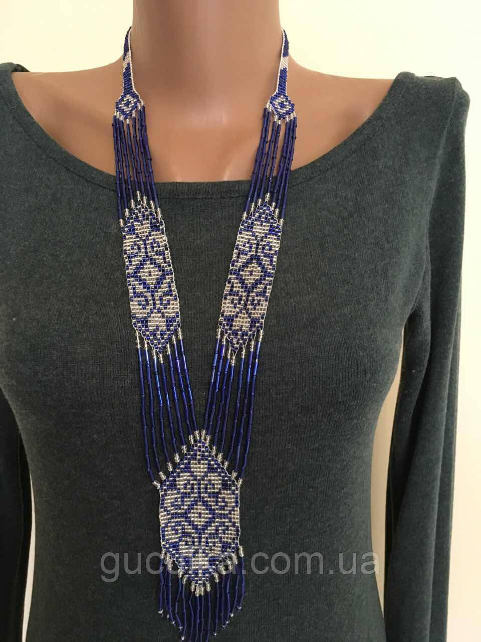 Гердан синій з бісеру ручної роботи, фото 1
