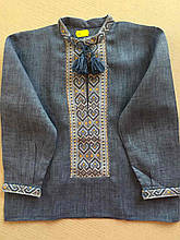 Вишиванка для хлопчика на стійку з льону 1-2 роки