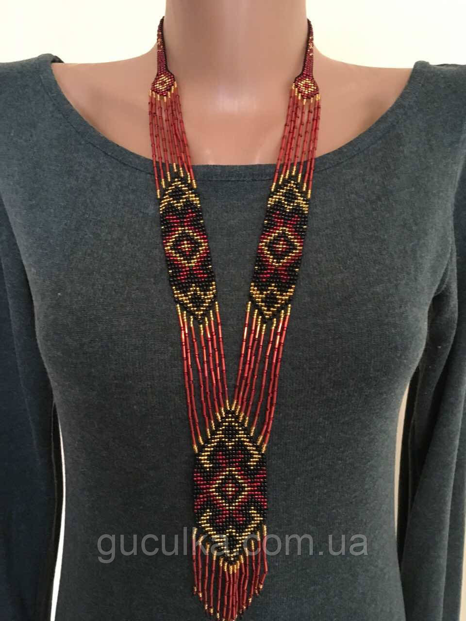 Гердан червоний з бісеру ручної роботи, фото 1