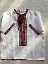 Сорочка вишита на короткий рукав білий льон на 1-2 роки