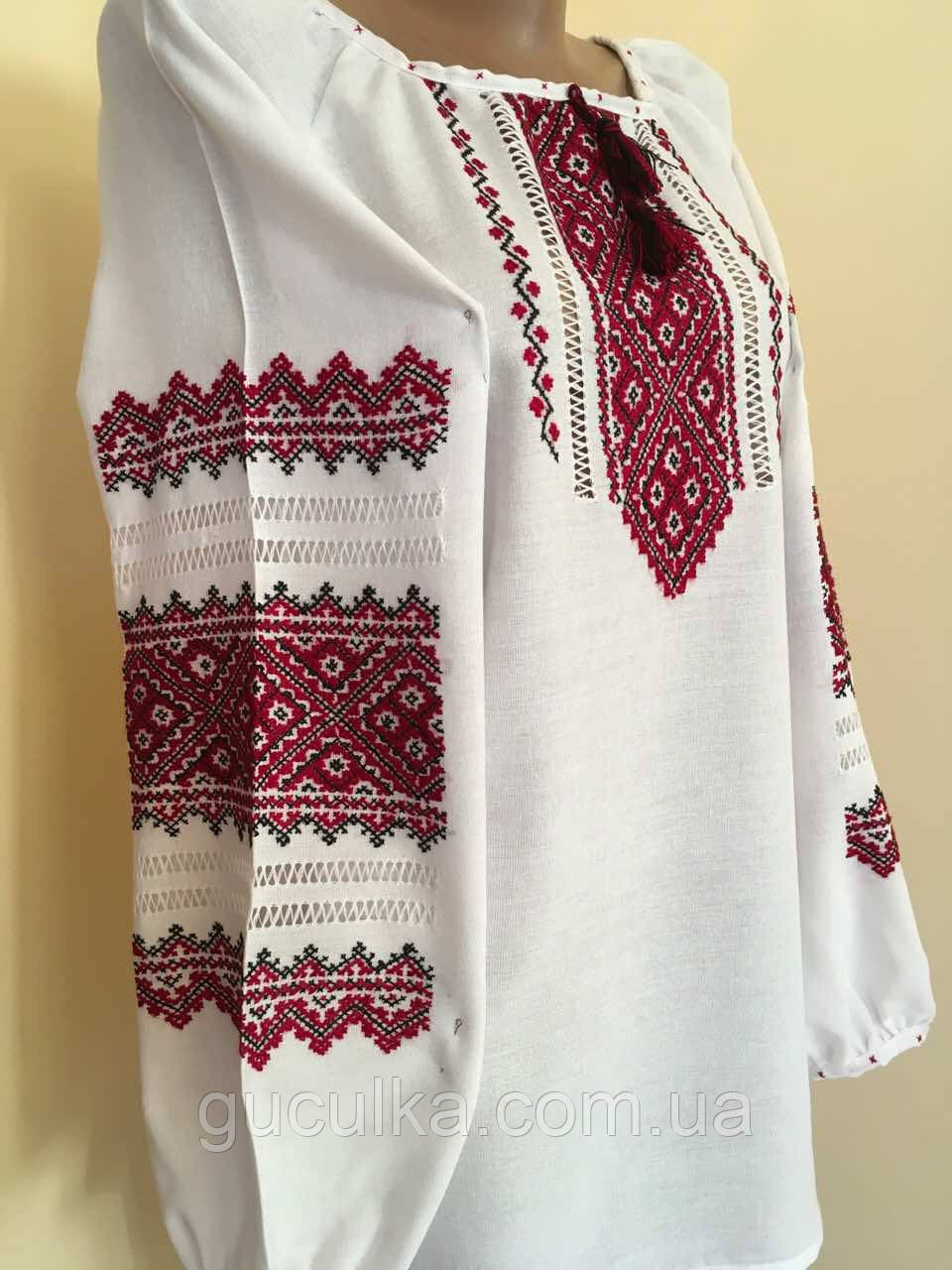 Вишиванка жіноча вишита хрестиком ручна робота  48 (XL), фото 1