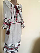 Сукня жіноча вишита ручної роботи на сірому льоні розмір 46 (L)