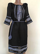 Вишита сукня чорний льон ручна робота розмір 44 (M)