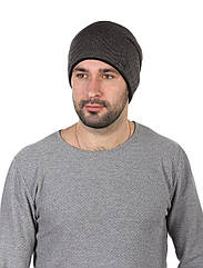 Шапка в'язана чоловіча сіра меланж із ремінцем