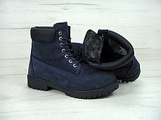 Зимові черевики Timberland navy, чоловічі черевики з штучним хутром. ТОП Репліка ААА класу., фото 3
