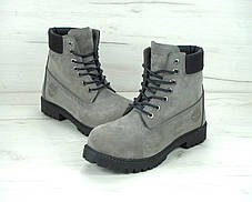 Зимові черевики Timberland Grey, чоловічі черевики з штучним хутром. ТОП Репліка ААА класу., фото 2