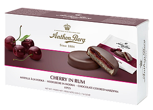 Марципан у шоколаді Anthon Berg з черешневим джемом і ромом Cherry In Rum, 220 г