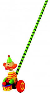 Дерев'яна каталка на паличці "Клоун" для дітей від 1 року (Розмір 7 х 7 х 55 см) ТМ Bino 81669
