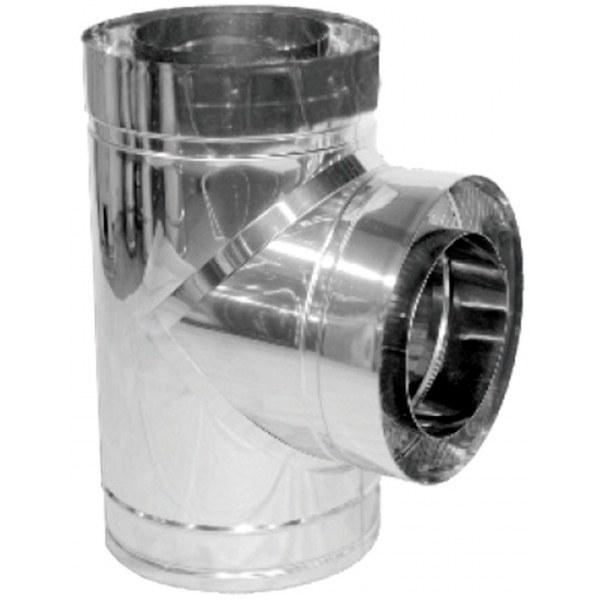 Трійник димохода двостінний неірж/неірж Версія Люкс 87° D-150/220 товщина 0,6 мм, фото 1