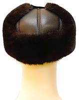Чоловіча хутряна шапка з хутра норки на шкірі (чорна), фото 5