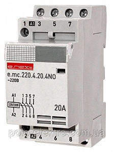 Модульний контактор e.mc.220.4.20.4 NO 4р 20А 4NO 220В