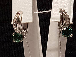 Срібні сережки Стеха з зеленим кварцом.   2351/9р-QGR