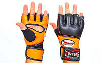 Перчатки для смешанных единоборств MMA кожаные TWINS (р-р M-XL, оранжевый-черный)