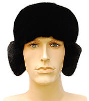 Зимова хутряна чоловіча шапка з норки, коротке вухо (чорна), фото 3