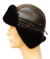 Зимова хутряна чоловіча шапка з норки, коротке вухо (чорна), фото 2