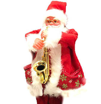 Велика Новорічна фігура Діда Мороза (Санта Клаус) із саксофоном 70 см, інтерактивний