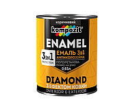 Эмаль-грунт полиуретановая KOMPOZIT "3 в 1 DIAMOND" антикоррозионная коричневая 0,65л