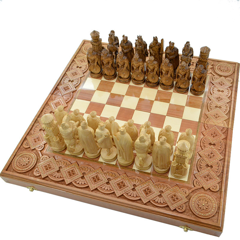Різні Шахи + Нарди "Рацарі". 50х50 см. Інкрустація міддю. Ручна робота