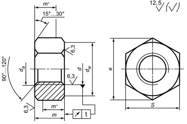Схема гайки ГОСТ Р 52645-2006 Схема гайки ГОСТ Р 52645-2006