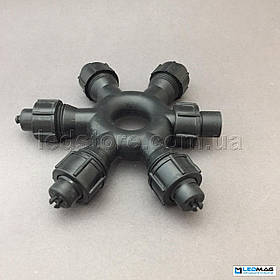 Конектор до гірлянді DELUX на 6 виходів (круглий) IP44 чорний