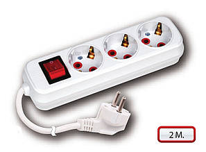 Подовжувач 2 метри 3 розетки викл 220V 16A Horoz