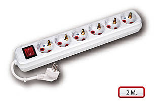 Подовжувач 2 метри 6 розеток викл 220V 16A Horoz