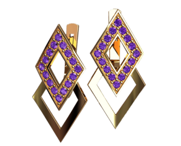 Сережки Ромб, жіночі сережки з камінням, серібло 925, золото 585/750., фото 1