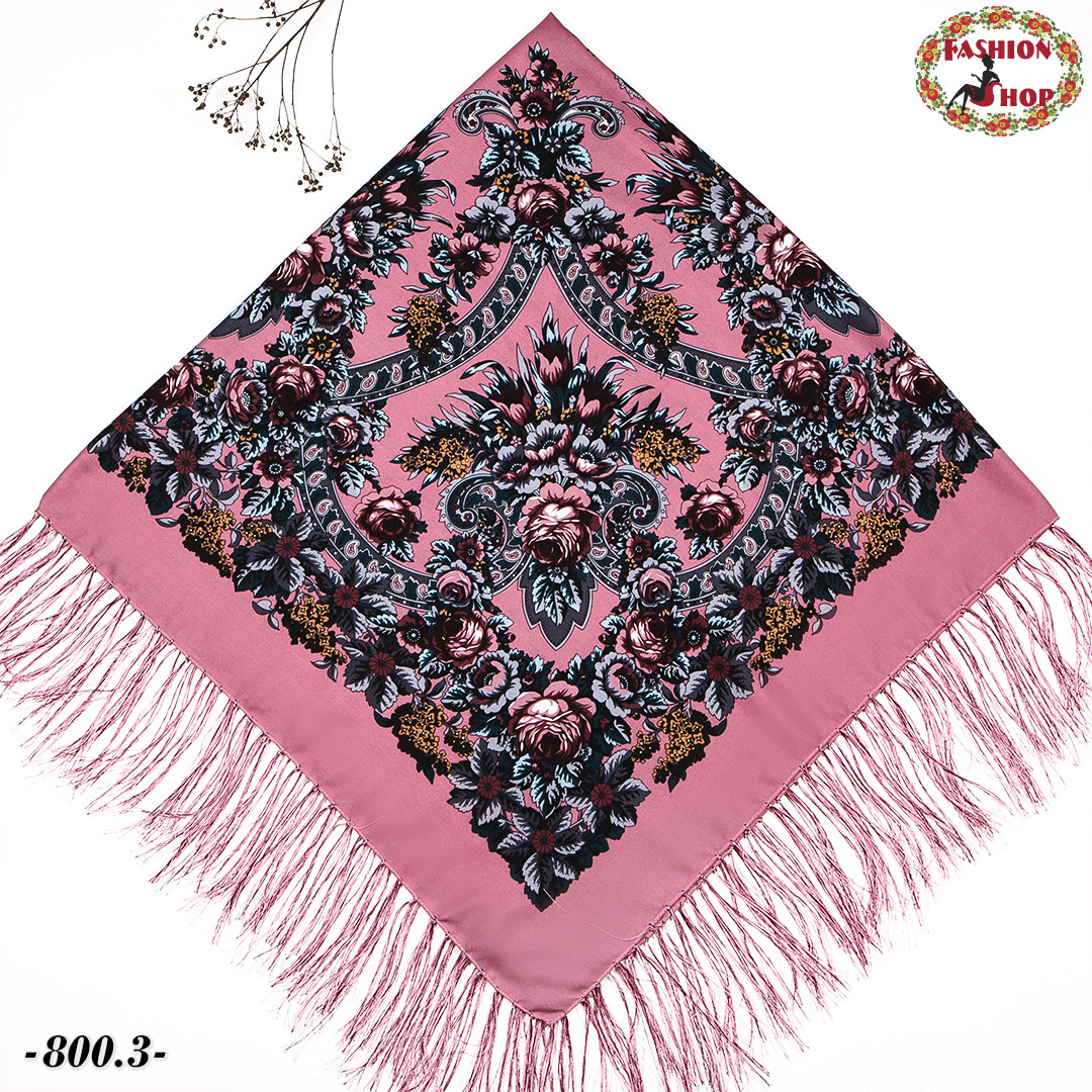 Розовый павлопосадский платок Непревзойдённая роспись - фото 2 - id-p453836082