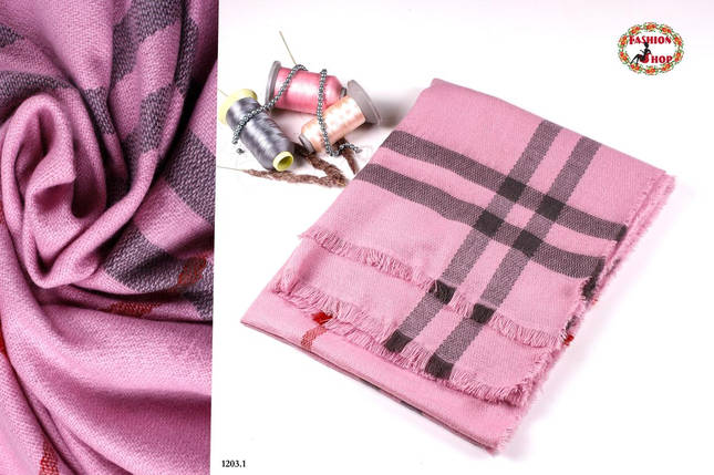 Стильний рожевий вовняний шарф-плед, фото 2