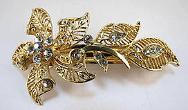 Заколка-автомат, Квітка, Золото, Стрази, 9 см х 4,5 см