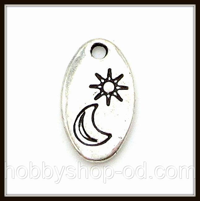 Метал. підвіска "Луна зі звідзою" срібло (1,5х0,9 см) 12 шт. в уп., фото 1