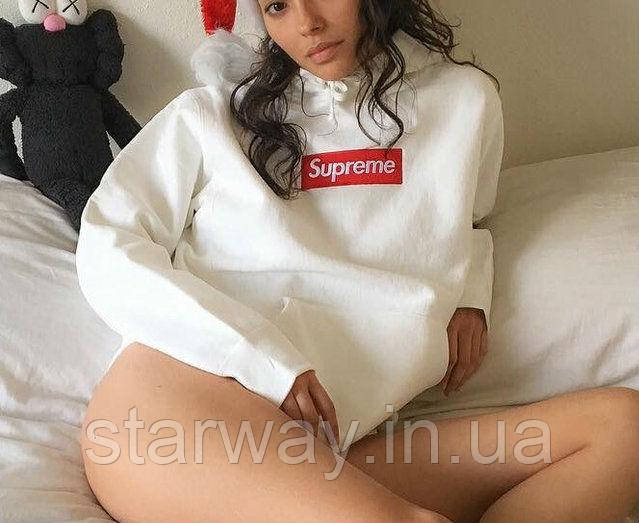 Худі з принтом supreme | біла стильна толстовка
