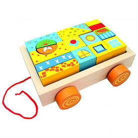 Дерев'яний набір Візок з кубиками для дітей від 1 року (19 деталей) ТМ Bіno 80152