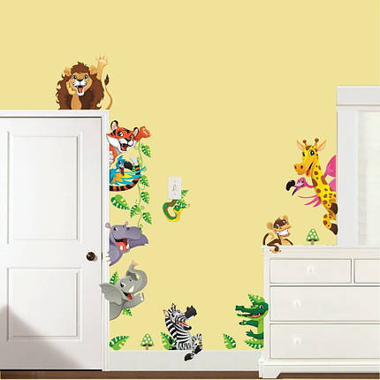 Наклейки для дитячої кімнати, Вінілові наклейки "подглядывающие звірі" (лист30*90см), фото 2