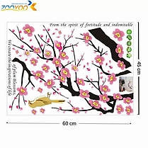 Наклейка на стіну, вінілові наклейки "птахи на декоративному квітучому дереві" 60см*100см (лист60*45см), фото 2