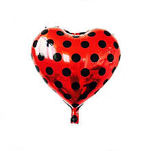Фольгований повітряна куля червоний в чорний горошок серце 43 х 48 см