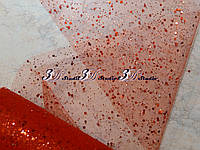 Тканина фатин із блискітками, колір червоний 15 см