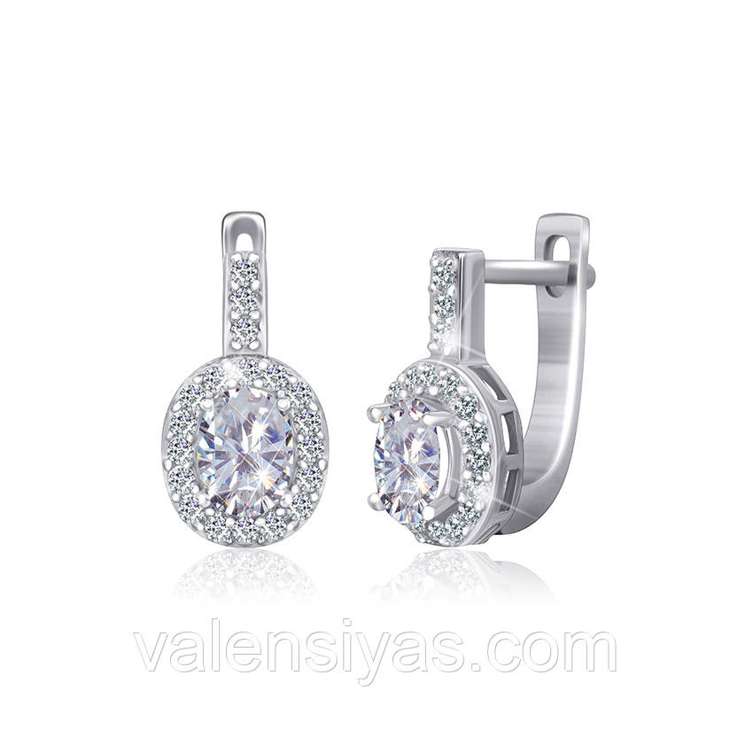 Сережки срібні з овальним фіанітом СК2Ф/376