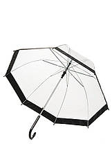 Прозора парасолька-тростина з чорним обідком купол 8 спиць Жіноча купольна парасолька тростина напівавтомат, фото 2